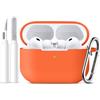 Mastten Custodia per AirPods Pro 3 - Case di Protezione Anti-Choc Compatibile con Apple AirPods Pro 3 (2025) - Custodia in Silicone Flessibile con Strumenti di Pulizia & Moschettone - Arancione