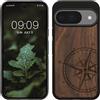 kwmobile Custodia Compatibile con Google Pixel 10 / Pixel 10 PRO Cover - Back Case in Legno con Bumper in Silicone TPU - Bussola Vintage Marrone Scuro