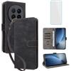 IUQXU Cover per Honor Magic8 Pro 5G Libro con Pellicola Vetro Temperato [Blocco RFID] Antiurto Supporto Custodia in Pelle Portafoglio per Honor Magic 8 Pro Magic8Pro Nero