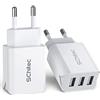 SCHITEC Caricatore USB da Muro a 3 Porte, 15W/3A Caricabatterie Presa USB Universale per iPhone 11 XS XR Samsung M20 S10 Huawei P30 P20 Lite, HTC, Tablet e Altro (White)