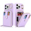 SailorTech Custodia per telefono per iPhone 14 Pro Max Supporto ad anello con cerniera per carta di credito, iPhone 14 Pro Max Custodia in pelle Portafoglio con portacarte per donne-Viola