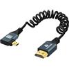 Thsucords Cavo a Spirale da 8K Micro HDMI a HDMI, 90 Gradi Angolo Sinistro,HDMI a Micro HDMI Maschio a Maschio, Supporta 8K @60 Hz, 4K @120 Hz, 48 Gbps, per GoPro Hero, Raspberry Pi 4(90cm)