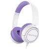 IMYB Cuffie per bambini, stereo, pieghevoli, senza grovigli, 3,5 mm, regolabili, per scuola, bambini, ragazzi, ragazze, iPad, tablet, Kindle, telefoni, viaggi, aereo, colore: bianco e viola