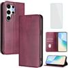 OUEAYIEN Cover per Samsung Galaxy S25 Ultra Custodia a Libro con Vetro Temperato Blocco RFID Pelle Portafoglio Porta Carte Vintage Flip Custodia per Galaxy S 25 25S Ultra Samsung S 25Ultra Bordeaux