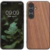 kwmobile Custodia Compatibile con Samsung Galaxy S25 Cover - Protezione in Legno per Smartphone - Back Case con Bumper in Silicone TPU - Marrone Scuro