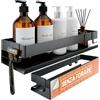 Minismus Mensola Doccia Senza Foratura, Mensole per Doccia con Ganci Mobili e Barra di Sicurezza, Porta Shampoo Portasapone Bagno, Mensola Bagno Adesiva o con Foratura, Portaoggetti Organizer