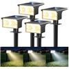 btfarm 4 Pezzi Faretti Solari a LED da Esterno, 3000K/4500K/6000K Luci Solari da Giardino Impermeabile IP65, 2 Livelli di Luminosità Lampade Luce Solare Potenti per Cortile Vialetto Prato Garage