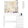 VASAGLE KAILYN Collezione - Toeletta con Luci LED a Luminosità Regolabile, Tavolo da Trucco con Specchio e Multipresa, 40 x 105 x 145 cm, Scomparti, Ripiani Regolabili, Bianco Nuvola RDT144WB01