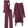 SUNNYBUY Set Pigiama da Allattamento da Donna 3 Pezzi, Pigiama da Gravidanza e Allattamento con Top, Pantaloni e Accappatoio, Ideale per Gravidanza, Degenza e Clinica, Nero , M