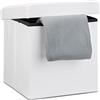 Relaxdays Sgabello, Coperchio, Pouf Contenitore, Poggiapiedi, in finta pelle, H x L x P: 38 x 38 x 38 cm ca. Bianco, Vinile, 1 pz