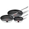 Tefal Jamie Oliver - Set di 3 padelle da 20/24/28 cm, antiaderenti, rivestimento in titanio, senza PFOA, lavabile in lavastoviglie e forno, in acciaio inox
