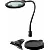 Goobay 64990 Lampada d'ingrandimento con stativo e morsetto a LED, 6 W, nero, 1,5 m - 480 lm, lente di vetro da 100 mm, ingrandimento 1,75x, 3 diottrie