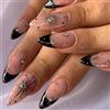 BelleFlair 24 Pezzi Unghie Finte Tipo Mandorla, French Tip Nere con Strass a Stelle, Unghie Finte Lunghe Gotiche, Unghie Artificiali Y2K da Incollare per Donne
