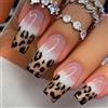 BelleFlair 24 pezzi unghie finte con design, unghie artificiali leopardate, unghie glitterate dorate, unghie nude sfumate quadrate medie per applicazione adesiva per donne