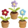 YANGSHINE 3 pezzi di fiori all'uncinetto pronti, fatti a mano, filato di lana, fiore artificiale, lavorato a maglia, fiore éclair per casa, ufficio, auto, cruscotto, decorazione, cuscino