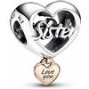 PANDORA Ciondolo Moments con scritta Sister in argento Sterling e placcato in oro rosa 14 carati