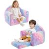 MeMoreCool Divano per bambini, comodo divano per bambini in peluche, divano letto convertibile per bambini, reclinabile e pieghevole, mini divano per bambini da 1 a 3 anni, motivo: unicorno arcobaleno