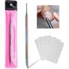 NoraGlaze Spingi cuticole 2 in 1 in acciaio inox - Pulitore per unghie a doppia estremità con anello e testa smussata e 5 linguette di carta vetrata autoadesive, per manicure pedicure e cura delle unghie