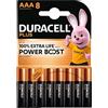 Duracell 8X Duracell AAA Plus Power Boost Fino al 100% di Durata Extra (1 Blister Da 8 Batterie) 8 Pile Mini Stilo (LR03/MN2400)