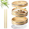 Flexzion Vaporiera di bambù (25,4cm /10 pollici) con fasce in acciaio inox 50x fodere e 2 paia di bacchette, Vaporiera di bamboo cestello cinese, Steamer vapore per cottura cucina cibo asiatico