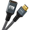 Twozoh Cavo di prolunga HDMI 8K, cavo HDMI 2.1 maschio a femmina, cavo di estensione HDMI in nylon intrecciato supporta 8K@60Hz, 4K@120Hz, 48Gbps (1,5M)