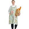 APRONNER Big Plus Size Aprons for Women with Pockets Cotton Linen Baking Kitchen Cooking Green Flower