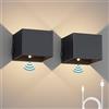 K-Bright 2PCS Applique da Parete Interno Ricaricabile USB, 5W Lampada da Parete Sensore di Movimento, Applique da Parete Senza Fili con Interruttore 3000K (Grigio scuro)