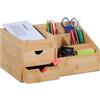 Relaxdays Organizer da Scrivania, con 2 Cassetti, 7 Scomparti, in bambù, 15,5x33x20,5 cm Organizzatore Ufficio, Naturale