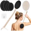 URAQT Spalma Crema Schiena, 7 Pz Applicatore Crema Schiena Applicatore di Lozione, 2 In 1 Spazzola per la Crema per la Schiena per Applicazione e Doccia, in Legno(Nero)