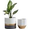 Salih - Set Di 2 Vasi in Ceramica a Righe Bianche, Grigie E Dorate, per Interni
