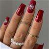 Viugex 24 chiodi natalizi da incollare, forma media, rettangolare, rosso, con brillantini, bianco, fiocchi di neve, unghie artificiali, in acrilico, copertura completa ballerina, unghie finte per