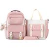 Amythe Zaino Scuola Elementare Bambina 3 Pezzi, Set Zaini Bambina Set 6-12 anni con Borsa della Spesa e Astuccio per Matite, Zainetto Ragazza per la Scuola-Rosa