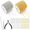 NEUSID 2 rotoli di catena da 10 m al metro, catena oro argento 2,4 mm, catena gioielli fai da te con 60 chiusure a moschettone e 120 anelli, piccole pinzette per gioielli fai da te