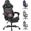 WOTSTA Sedia da gaming, ergonomica, da ufficio, con poggiapiedi, da corsa, per computer, altezza regolabile, imbottita, per computer, supporto lombare, colore nero
