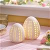 Lights4fun Set di 2 decorazioni a forma di uovo in porcellana bianca opaca Scandi LED