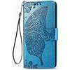ILING Cover per Realme C21Y/Realme C25Y Cover, Custodia Chiusura Magnetica Flip Case Stile, Pelle PU Farfalla Sbalzato con Supporto di Stand&Carte Slot (Blu)