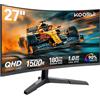 KOORUI 27E6QCA 27 Pollici Monitor, Schermo Gaming1500R 2560X1440 (QHD), 180HZ 1ms, DCI-P3 90%, Pannello ultra Sottile, Inclinazione Regolabile, Supporta HDMI/DP