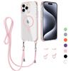 GoodcAcy Magnetica Cover per iPhone 15 Pro Max con Cordino,Custodia Trasparente Hard PC Sottile TPU Bumper Antiurto Protettiva Case con Corda Collana Tracolla Laccio, Rosa