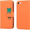 Butnyeoe Cover per iPhone SE 2020/SE 2022,Custodia Portafoglio per iPhone 8/7,Cartone Animato Rana PU Pelle Flip Caso con [Kickstand] [Slot per Schede] [Chiusura Magnetica].Arancia