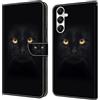 CLM-Tech Custodia compatibile con Samsung Galaxy A56 / A36 5G, Sintetica Pelle Cover, Portafoglio con Funzione Supporto e Slots, Case Occhi Pantera nera