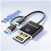ROCKETEK Lettore di Schede CFexpress tipo B 2 in 1 USB-C+USB-A con USB3.2 (Gen 2) da 10 Gbit/s, Lettore di Schede di Memoria CF express tipo B con Mac OS/Linux/Windows/Android per iPhone 17/16/15/Laptop