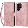 KENHONER Custodia per Samsung Galaxy S25 Ultra Cover, Oro rosa Farfalla | Portafoglio in Pelle PU Retro, Antiurto Flip, Slot per Schede, Funzione Stand, Chiusura Magnetica