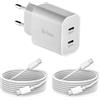 Faas Caricabatterie USB C da 40 W a 2 Porte - Confezione Doppia di Ricarica Rapida - Include 2 Cavi da USB-C a USB-C (1,5 m) - Compatibile con iPhone 15/16, Samsung S24/S23, iPad e MacBook (Bianco)