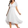 Ever-Pretty Vestito Elegante Donna Cerimonia Manica Corta Collo a V Gonna Midi Bianco 42