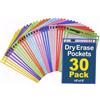 BONBELA Dry Erase Pockets 30 Pack - 10 x 13 Reusable Dry Erase Pocket Sleeves for Work & School Worksheets - Heavy Duty Clear Pocket Sleeves - Quickly Wipe to a Flawless Clean (Multicolor)