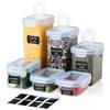 Ordeluxe Set 6 Contenitori per Dispensa - 3 Formati + 3 Mini, Coperchi Universali, 8 Etichette, Ideali per Pasta/Muesli - Senza BPA
