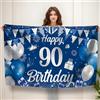 Koliphy Striscione per 90° compleanno, con scritta Happy 90th Birthday, decorazione per feste in mano, extra large, per uomini e donne (blu argento)