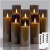 Wroxipel Confezione da 8 candele LED in plastica grigio senza fiamma 5,5 cm x12,5 15 17,5 17,5 20 20 cm con telecomando, candele sfarfallanti a batteria con Temporizzazione