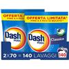 Dash Pods Detersivo In Capsule, 2x70 Lavaggi, Classico, Rimuove Le Macchie, Igienizza, Brillantezza Per I Capi