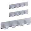 Relaxdays Appendiabiti da Parete, Set 3 Aste Adesive, 4 Ganci Ognuno, Acciaio, Bagno e Cucina, Portasciugamani, Argento